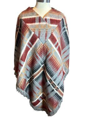 Modern Juniors Western Preppy Pullover Plaid Fringe Poncho